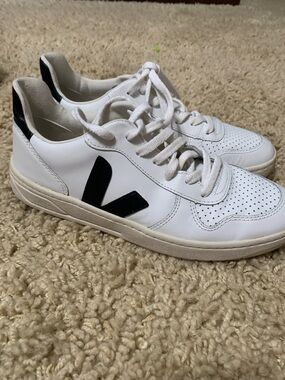 Veja White Low-Top Sneakers with Black V Accent
